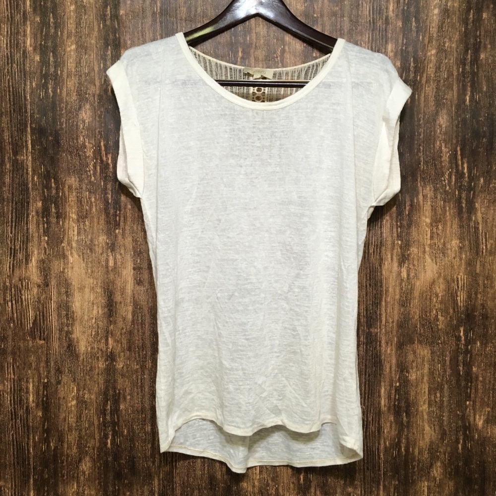 AMBRA MADE IN ITALY CREAM CROCHET SHORT SLV TOP